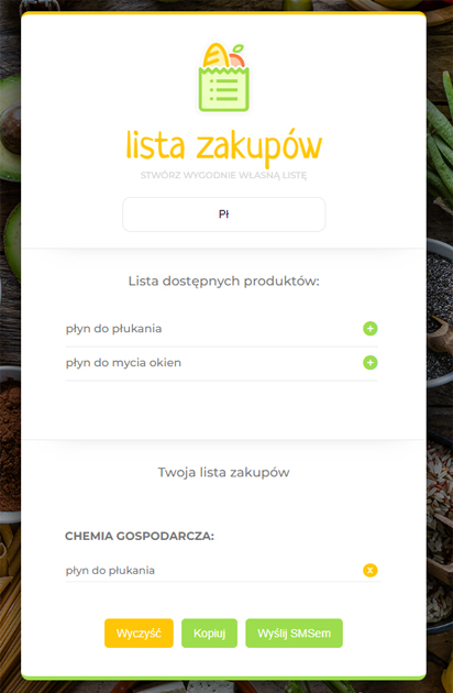 Screen shoot z aplikacji Lista zakupow